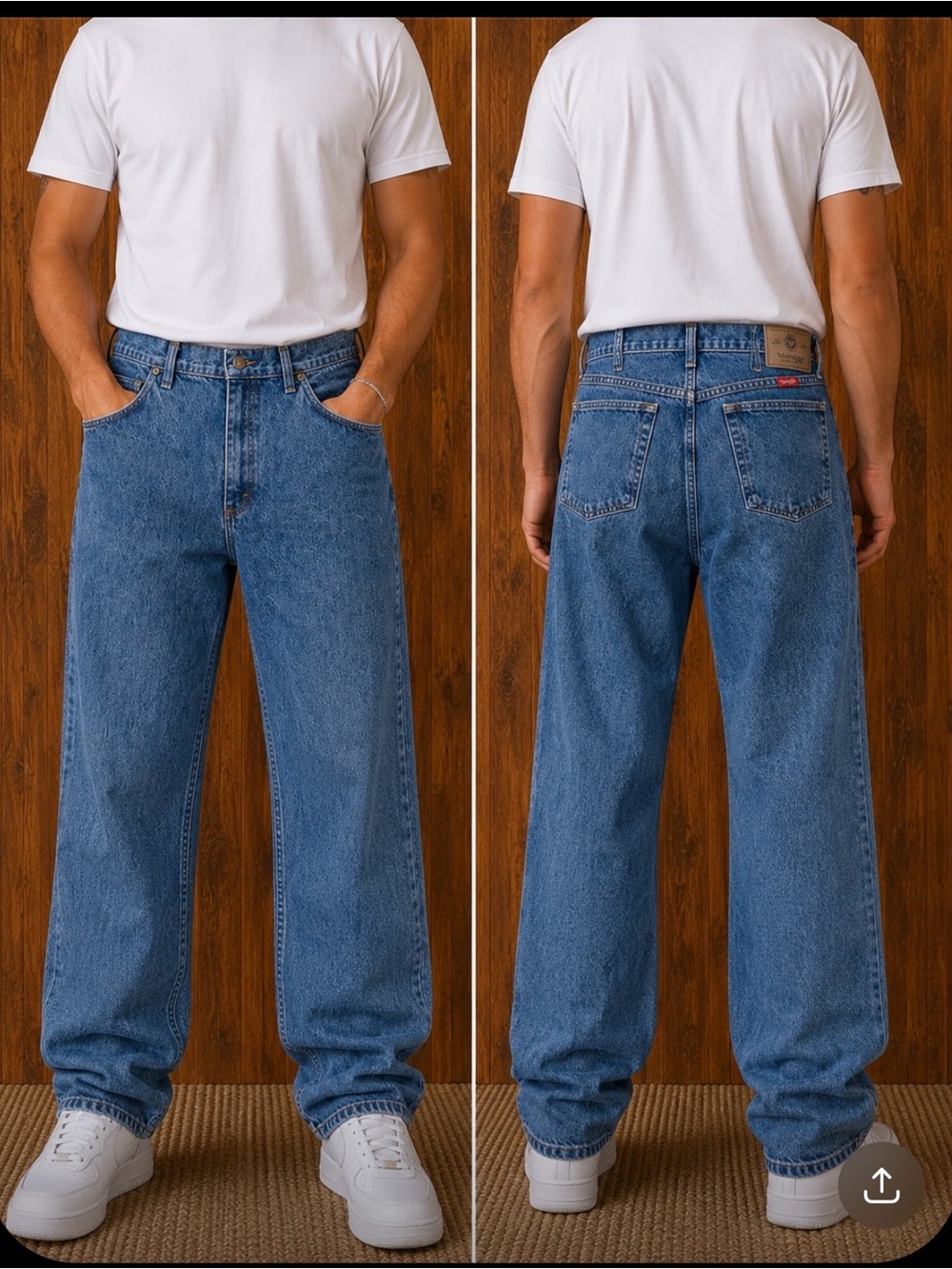 Wrangler Relaxed Fit Blue Jeans Vintage Wash Straight Leg Workwear 38x30